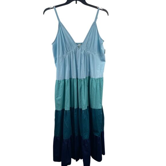 Color Block Maxi Sun Dress Tiered XL Blue Beach Smocked Babydoll Boho Cottage - Picture 4 of 7